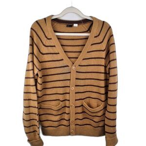 BDG Camel and Brown Striped Cardigan Women's Size M Grandpacore Collegiate